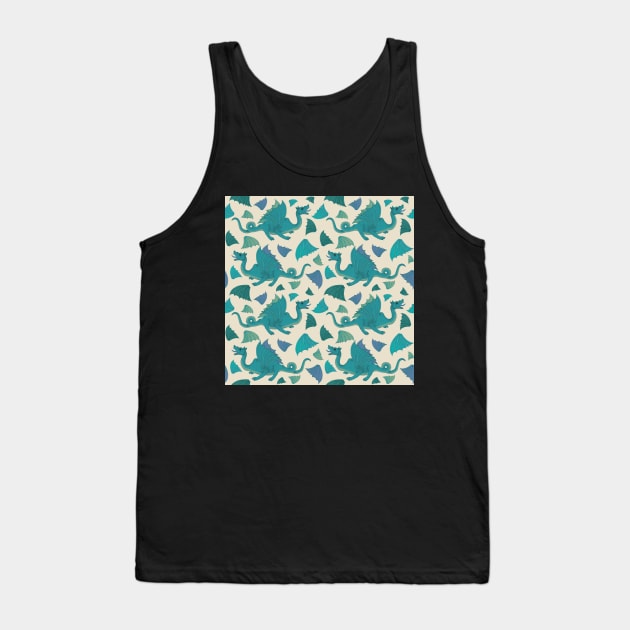 Turquoise Blue Dragon and Wing Pattern Tank Top by OneLook